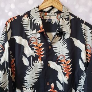 Tommy Bahama Mens Large 100% Silk Black Tropical Hawaiian Camp Shirt